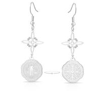 Boucles d'oreilles en Acier Inoxydable à Triple Protection avec nœud de Sorcière Tétragramme Pentagramme et Médaille de saint Benoît Bijoux Amulettes Païennes et de Sorcellerie pour Femmes et Hommes