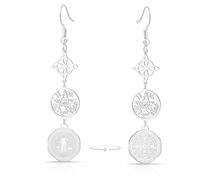 Boucles d'oreilles en Acier Inoxydable à Triple Protection avec nœud de Sorcière Tétragramme Pentagramme et Médaille de saint Benoît Bijoux Amulettes Païennes et de Sorcellerie pour Femmes et Hommes