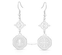 Boucles d'oreilles en Acier Inoxydable à Triple Protection avec nœud de Sorcière Tétragramme Pentagramme et Médaille de saint Benoît Bijoux Amulettes Païennes et de Sorcellerie pour Femmes et Hommes