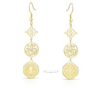 Boucles d'oreilles en Acier Inoxydable à Triple Protection avec nœud de Sorcière Tétragramme Pentagramme et Médaille de saint Benoît Bijoux Amulettes Païennes et de Sorcellerie pour Femmes et Hommes