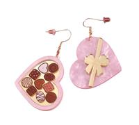 Boucles d'oreilles en acrylique avec cœur protégé Chocolat élégant avec boucles d'oreilles nœud en arc pour les anniversaires ou les anniversaires Boucles d'oreilles tendance, taille unique, Comme