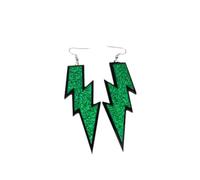 Boucles d'oreilles en acrylique - Boucles d'oreilles graphiques éclair exagérées longues mode design personnalisé Boucles d'oreilles en acrylique épissé pour femme, Vert pailleté, Taille uniq