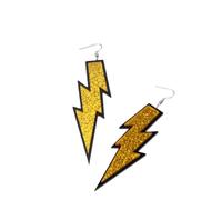 Boucles d'oreilles en acrylique - Boucles d'oreilles graphiques éclair exagérées longues mode design personnalisé boucles d'oreilles en acrylique épissé pour femme, jaune pailleté, taille uni