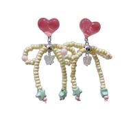 Boucles d'oreilles en acrylique coloré cœur nuage boucles d'oreilles beaux clous d'oreilles en forme de cœur avec perles pendentif nœud papillon délicat charme léger et confortable