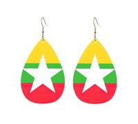 Boucles d'oreilles en acrylique en forme de goutte Joli drapeau du Myanmar Imprimé léger FashionTeardrop boucles d'oreilles pendantes, One Size, Acrylique, Pas de gemme