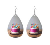 Boucles d'oreilles en acrylique en forme de goutte - Mignon joyeux anniversaire gâteau imprimé léger mode Teardrop boucles d'oreilles pendantes, One Size, Acrylique, Pas de gemme