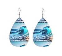 Boucles d'oreilles en acrylique en forme de goutte Mignon océan mer vague impression légère mode Teardrop boucles d'oreilles pendantes, One Size, Acrylique, Pas de gemme