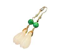 Boucles d'oreilles en agate, boucles d'oreilles pendantes, rétro naturel vert jade feuille de ginkgo style perle boucle d'oreille en or 14 carats chinois antique pierre jade crochet boucles d'oreilles