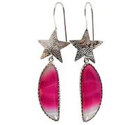 Boucles d'oreilles en agate rose 32 x 11 mm - Pendantes en argent sterling - Bijoux en pierres précieuses naturelles roses douces - Design élégant fait à la main pour les femmes au quotidien ou pour