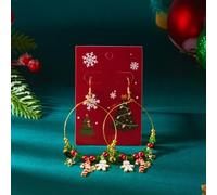 Boucles d'oreilles en alliage avec effet goutte d'huile, chaussettes de Père Noël et pendentif rond pour cristal conçu pour les fêtes de Noël (D)