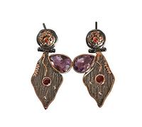 Boucles d'oreilles en améthyste, cornaline et citrine 9 x 11 mm 3,5 mm 2 mm - Plaqué or rose rhodium noir - Boucles d'oreilles pendantes multi-pierres - Cadeau unique fait main en argent 925, 9x11
