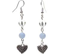 Boucles d'oreilles en angélite / cristal de roche avec cœur -- 0.8 cm