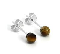 Boucles d'Oreilles en Argent 925/1000 et Œil de Tigre 4mm