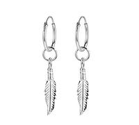 Boucles d'oreilles en Argent 925 Boucles d'oreilles Créoles avec Pendentif Plume Boucle d Oreille Pendantes pour Femme Homme, Argent sterling, sans_pierre, Argent sterling, sans_pierre