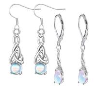 Boucles d'oreilles en argent 925 en pierre de lune - À suspendre, lumière éblouissante - Pour femme - Merveilleux cadeau pour les femmes