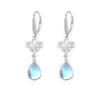 Boucles d'oreilles en argent 925 OHAYOO avec nœud celtique en pierre de lune - Boucles d'oreilles créoles - Nœud celtique - Pierre de lune - Bijoux pour femme et fille, Argent sterling
