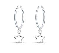 Boucles d'oreilles en Argent 925 Petite Boucle d'oreille Creole Diamètre 16 mm Créoles Etoile Boucles d'oreilles Argent pour Femme Filles
