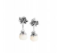 Boucles d'oreilles en argent de perles de lotus sculptées Hotan Jade Lotus Silver Boucles d'oreilles en argent, keddji, poteaux d'oreille