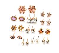 Boucles D'Oreilles en Argent Pour Femmes, 12 Paires/Lot Fleur de Couleur or Rose Boucles D'Oreilles Vintage Crystal Simulated Pearl Boucles D'Oreilles Pour les Femmes Cadeaux de Bijoux de Mariage Pou