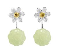 Boucles d'oreilles en argent S925 de style chinois, boucles d'oreilles en jade lotus pour femme