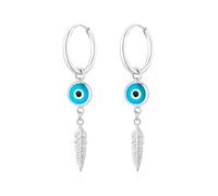 Boucles d'oreilles en argent sterling 925, attrape-rêves avec œil turc et plume bleue, Mediano, Argent sterling, Turquoise