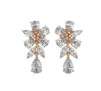 Boucles d'oreilles en argent sterling 925 avec fleur glorieuse | Plaqué or | Pierre n° 16 | Taille de la pierre : 0,08-0,69 mm | Poids : 3,9 ct | Forme : Poire et marquise | 4,78 g ||G_00074
