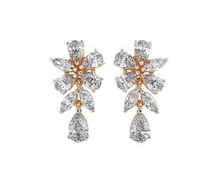 Boucles d'oreilles en argent sterling 925 avec fleur glorieuse | Plaqué or | Pierre n° 16 | Taille de la pierre : 0,08-0,69 mm | Poids : 3,9 ct | Forme : Poire et marquise | 4,78 g ||G_00074