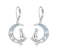 Boucles d'oreilles en argent sterling 925 avec motif de lune et de papillon/libellule/chat, 1.44*0.60 inches, Argent sterling, Opale Pierre de lune