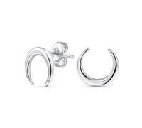 Boucles D'Oreilles En Argent Sterling .925 De Style Bohème Tribal Minimaliste Avec Un Croissant De Lune En Corne Pour Femmes Et Adolescentes