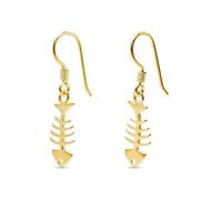 Boucles d'oreilles en argent sterling 925 plaqué or, forme arête de poisson, 30 mm. Squelette de poisson