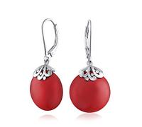 Boucles D'Oreilles En Argent Sterling Avec Disque Rond Et Plat En Turquoise Teintée De Corail Simulée Rouge Foncé Pour Les Femmes.