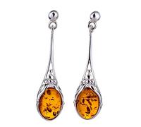 Boucles d'oreilles en argent sterling et miel d'ambre de la Baltique "Maggie"