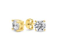 Boucles D'Oreilles En Argent Sterling Plaqué Or Jaune Avec Zircon Cubique Coupe Ronde Brillante Solitaire AAA Design Simple Pour Femmes Et Hommes