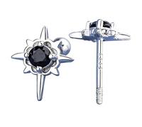 Boucles d'oreilles en argent sterling S999 en forme d'étoile avec zircons noirs et blancs, dimensions 8,9 x 0,9 cm, fermoirs à vis, chic pour un usage quotidien