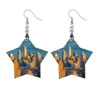 Boucles d'oreilles en bois « A Busy Town in The City » pour femme, bijoux vintage élégants en bois, boucles d'oreilles légères pour mariage, fête, cadeau de bijoux au quotidien, Star, Bois, Bois.