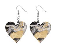 Boucles d'oreilles en bois à encre marbre noir doré pour femme, bijoux en bois élégants vintage, boucles d'oreilles légères pour mariage, fête, cadeau de bijoux au quotidien, Circular, Bois, Bois.