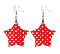 Boucles d'oreilles en bois à pois rouges et blancs - Pendentifs vintage en bois naturel - Crochets de boucles d'oreilles classiques en bois pour femme, Love, En bois, Bois.