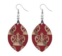 Boucles d'oreilles en bois avec couronne rouge pour femme, bijoux vintage élégants en bois, boucles d'oreilles légères pour mariage, fête, cadeau quotidien, Apricot shaped, Bois, Bois.