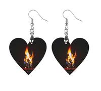 Boucles d'oreilles en bois avec flammes rouges brûlantes pour femme, bijoux vintage élégants en bois, boucles d'oreilles légères pour mariage, fête, cadeau de bijoux au quotidien, Circular, Bois, Bois
