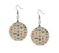 Boucles d'oreilles en bois avec fleurs et libellules rouges et vertes pour femme, bijoux vintage élégants en bois, boucles d'oreilles légères pour mariage, fête, cadeau de bijoux au quotidien