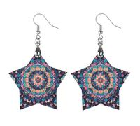 Boucles d'oreilles en bois avec fleurs, lune, papillon pour femme, bijoux vintage élégants en bois, boucles d'oreilles légères pour mariage, fête, cadeau quotidien, Star, Bois, Bois.