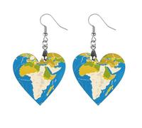 Boucles d'oreilles en bois avec imprimé carte de la Grèce, bijoux cadeaux, pendentifs légers en bois naturel vintage, crochets de boucles d'oreilles en bois artistiques classiques pour femmes