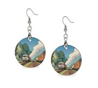 Boucles d'oreilles en bois avec locomotive rurale pour femme, bijoux vintage élégants en bois, boucles d'oreilles légères pour mariage, fête, cadeau de tous les jours, Circular, Bois, Bois.