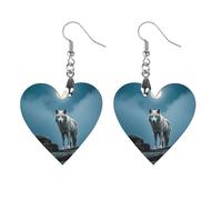 Boucles d'oreilles en bois avec motif loup blanc sur le rocher pour femme, bijoux vintage élégants en bois, boucles d'oreilles légères pour mariage, fête, cadeau de tous les jours, Love, Bois, Bois.