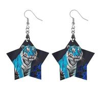 Boucles d'oreilles en bois avec motif tigre rose bleue pour femme, bijoux vintage élégants en bois, boucles d'oreilles légères pour mariage, fête, cadeau quotidien, Circular, Bois, Bois.