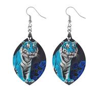 Boucles d'oreilles en bois avec motif tigre rose bleue pour femme, bijoux vintage élégants en bois, boucles d'oreilles légères pour mariage, fête, cadeau quotidien, Apricot shaped, Bois, Bois.