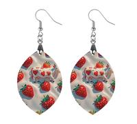 Boucles d'oreilles en bois avec motif vache blanche et fraise pour femme, bijoux vintage élégants en bois, boucles d'oreilles légères pour mariage, fête, cadeau quotidien, Love, Bois, Bois.