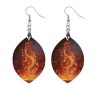 Boucles d'oreilles en bois avec notes de musique et flammes rouges, bijoux cadeaux, pendentifs légers en bois naturel vintage, crochets de boucles d'oreilles classiques et artistiques en bois pour f