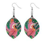 Boucles d'oreilles en bois avec oiseaux tropicaux, plantes, feuilles, bijoux, cadeaux, pendentifs vintage en bois naturel, boucles d'oreilles classiques en bois pour femme, Apricot shaped, En bois