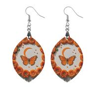 Boucles d'oreilles en bois avec papillon orange et lune pour femme, bijoux vintage élégants en bois, boucles d'oreilles légères pour mariage, fête, cadeau quotidien, Star, Bois, Bois.